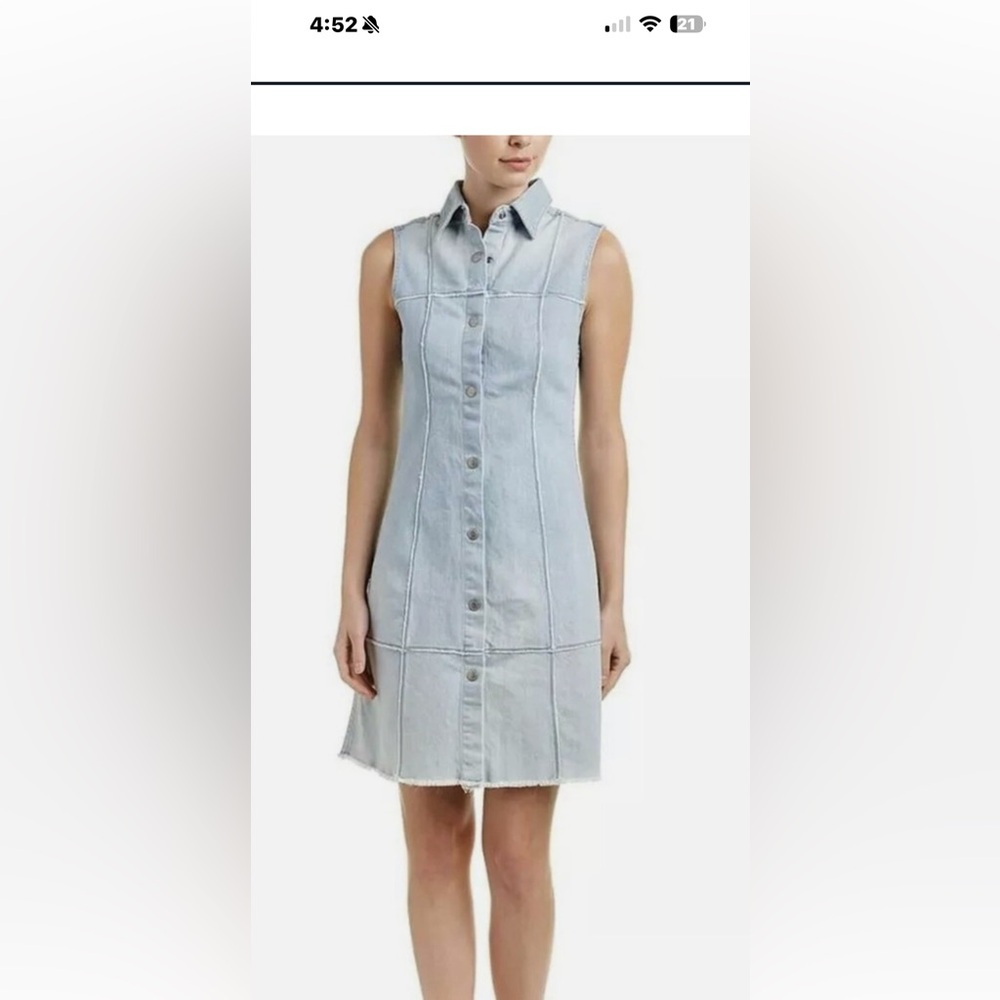 ADRIANO GOLDSCHMIED AG BUTTON DOWN FADED DENIM DRESS FRAYED PATCHWORK: